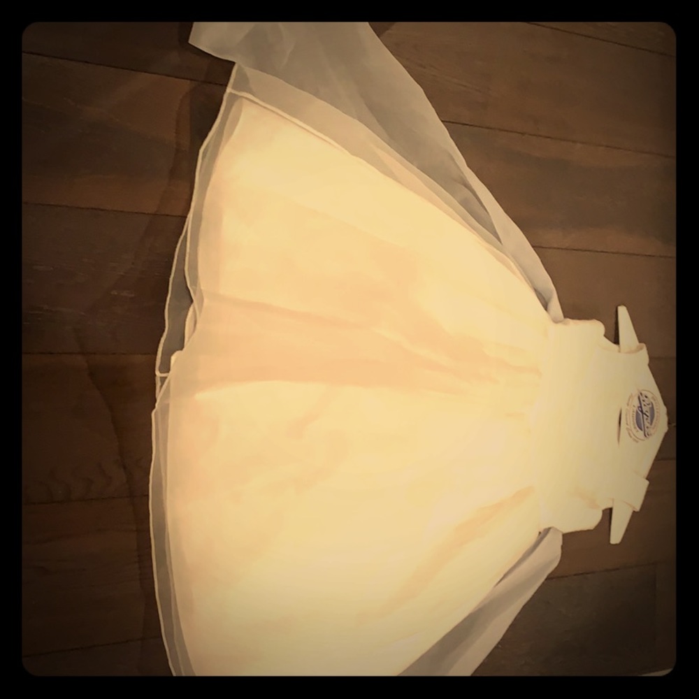 Beautiful white flower girl dress with silver bow